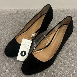 A New Day - Black Suede Wedge Pumps
